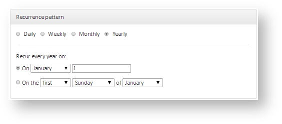 Schedule Request View - Yearly Recurrence