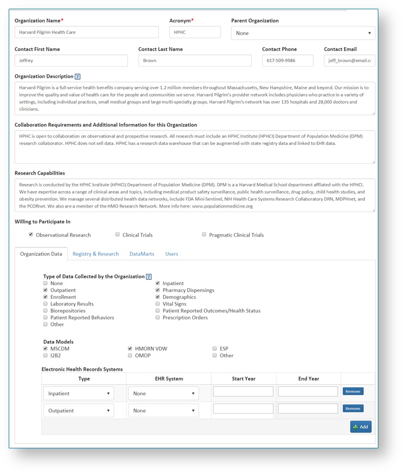 Sample Organization Metadata Profile